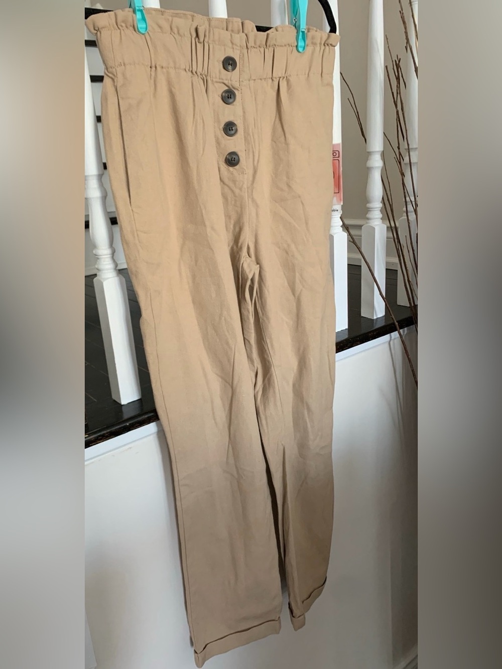 Ci Sono Beige High-Waist Button Front Trousers
